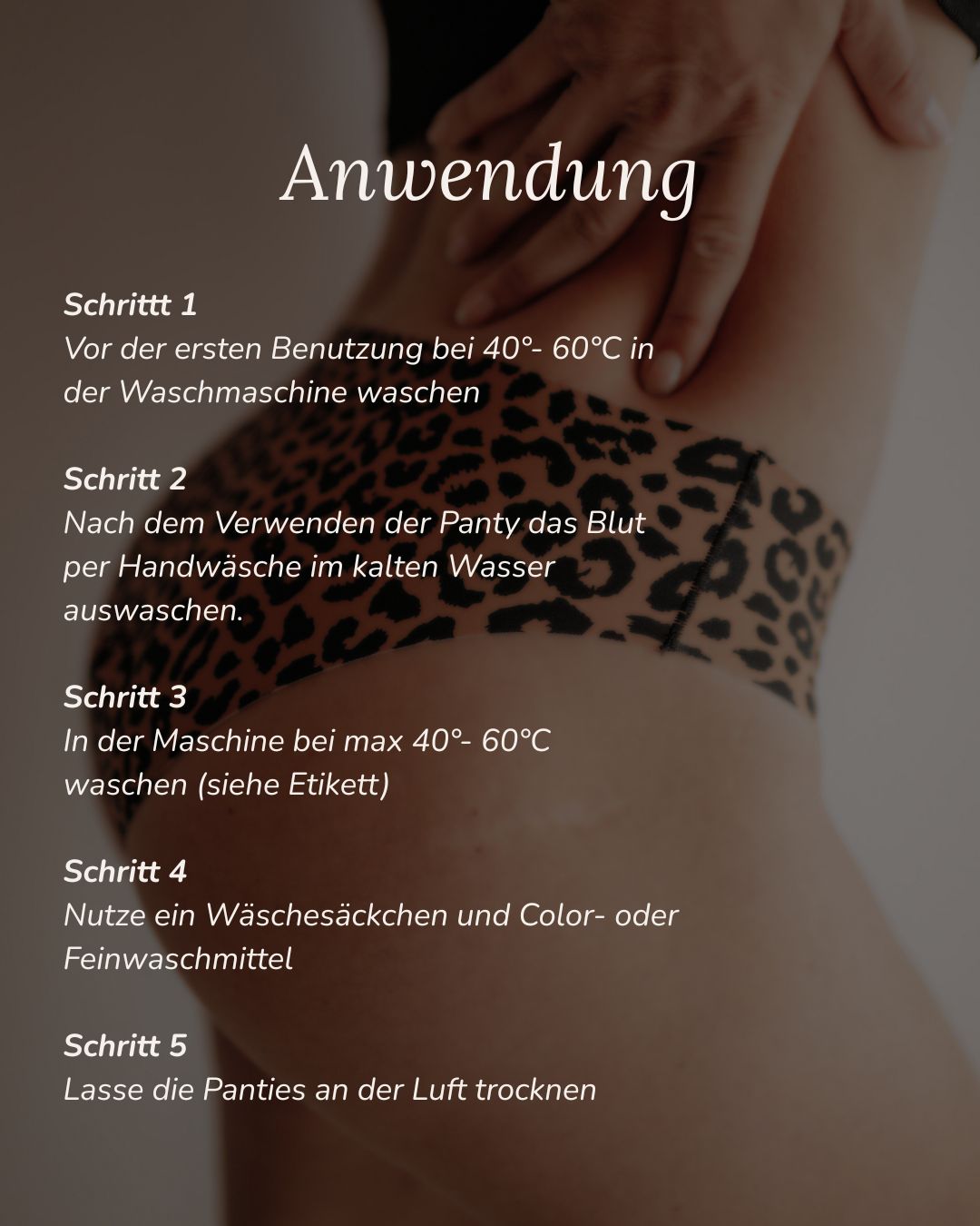 Anleitung zur Smart Layer Technologie der schwarzen Periodenunterwäsche mit Spitze: Saugstark, auslaufsicher bis zu 12 Stunden und vegan produziert in Portugal