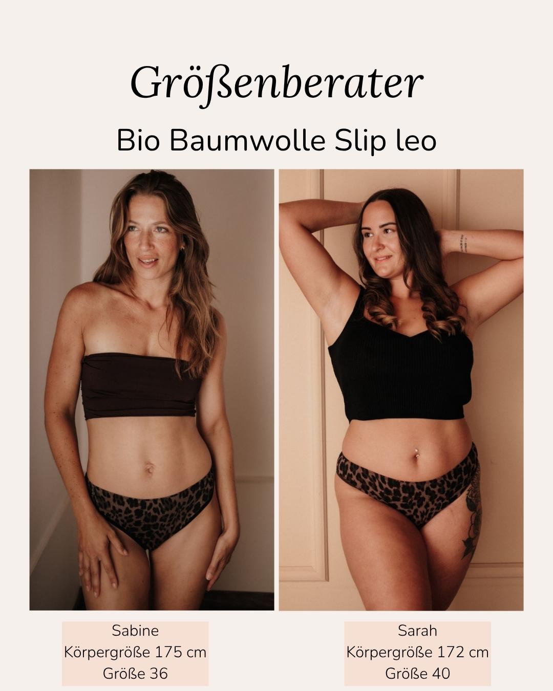 Bio Baumwolle Slip Leo Vergleich zwei Frauen unterschiedliche Körper Gr 36 und 40 nachhaltig