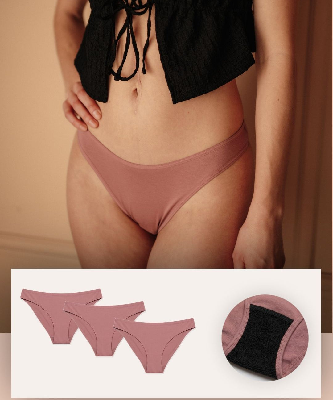 Brazilian Slip Baumwolle Rose Gr 38 hoher Beinausschnitt im 3er Pack als Slipeinlagen-Ersatz