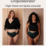 High Waist Spitze Emerald Periodenunterwäsche Vergleich zwei Models sanfter Bauch-Halt