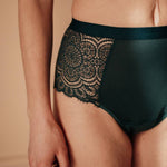 Perioden High Waist emerald grün Material Textur Spitze Bio Baumwolle ultradünner Saugkern