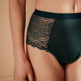 Perioden High Waist emerald grün Material Textur Spitze Bio Baumwolle ultradünner Saugkern