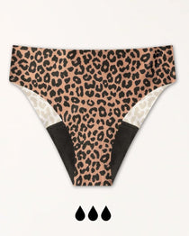 Periodenunterwäsche Seamless Leo Slip Medium Flatlay beige schwarz Leo-Print ohne Biozide langlebig