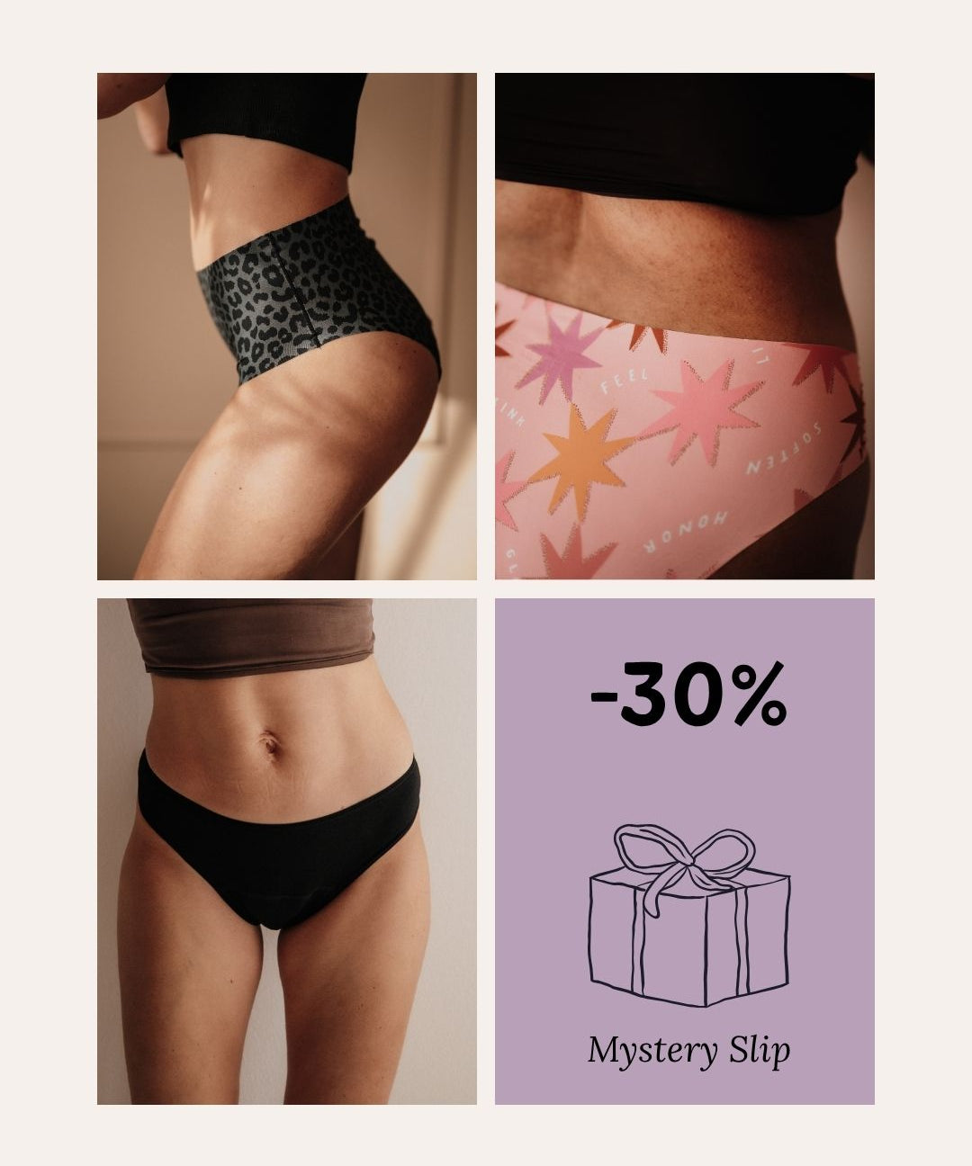 Periodenunterwäsche Sparpack 3er Set mit Mystery Slip verschiedene Designs 