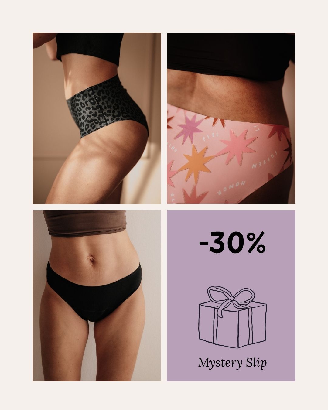 Periodenunterwäsche Sparpack 3er Set mit Mystery Slip verschiedene Designs 