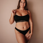 Periodenunterwäsche Spitze Slip Schwarz Bralette Kombination mittlere Saugkraft für 2-3 Tampons