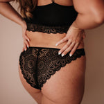 Periodenunterwäsche Spitze Slip Schwarz Rückseite Slip und Bralette aus atmungsaktivem Material