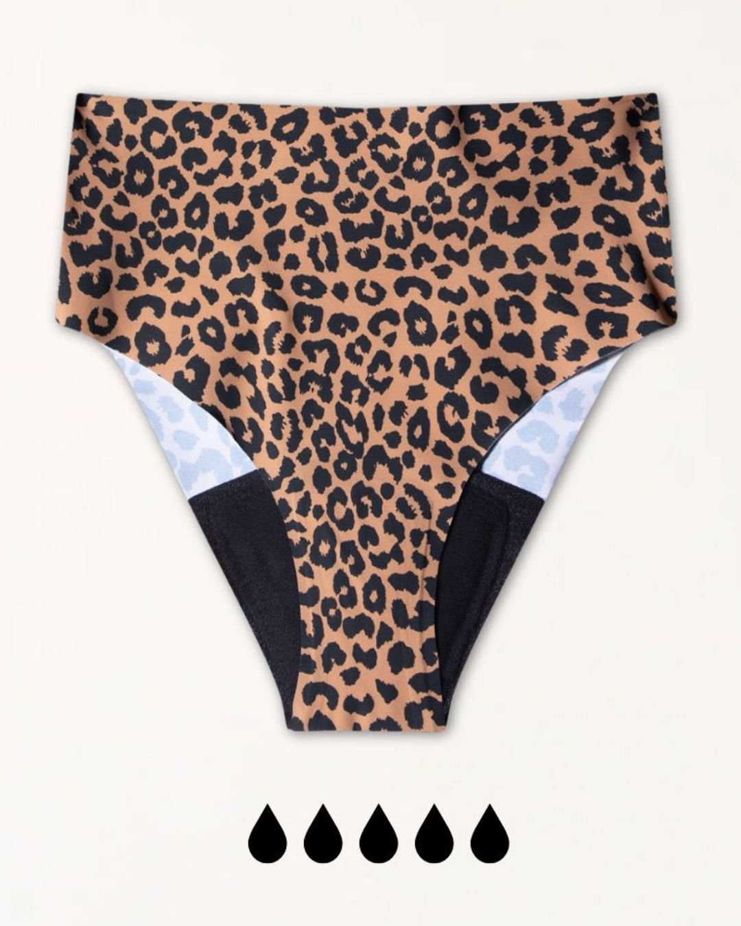 Seamless Periodenunterwäsche Leo High Waist Strong Flatlay beige schwarz Leo-Print ohne PFAS