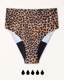 Seamless Periodenunterwäsche Leo High Waist Strong Flatlay beige schwarz Leo-Print ohne PFAS